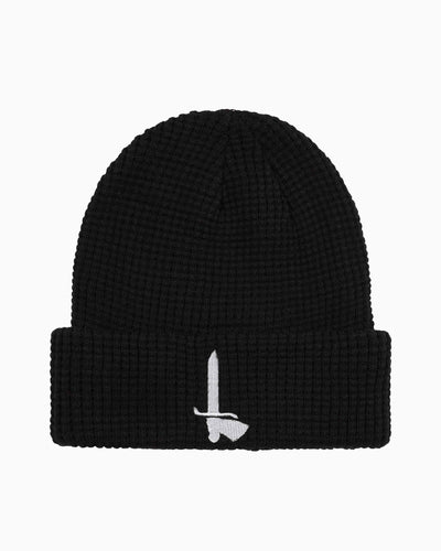 Black Waffle Turnup Beanie