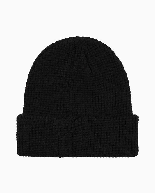 Black Waffle Turnup Beanie